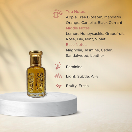 Hera regal fresh fruity floral attar perfume oil bottle for women by ItraFashan - fragrance notes, fragrance gender, fragrance intensity, fragrance profile