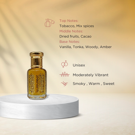 Vanilla Ash bold smoky vanilla attar perfume oil bottle by ItraFashan - unisex and sophisticated - fragrance notes, fragrance gender, fragrance intensity, fragrance profile