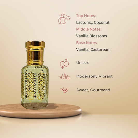 Vanilla pure sweet gourmand attar perfume oil bottle by ItraFashan - unisex, classic, comforting - fragrance notes, fragrance gender, fragrance intensity, fragrance profile