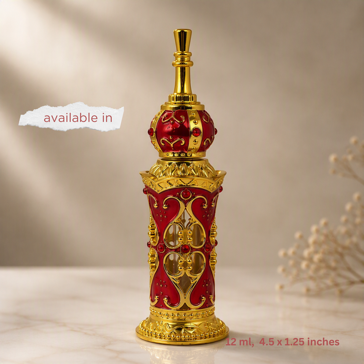 12 ml decorative fancy attar bottle red minaret perfume oil