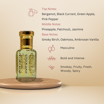Adonis bold smoky woody attar perfume oil bottle for men by ItraFashan - fragrance notes, fragrance gender, fragrance intensity, fragrance profile