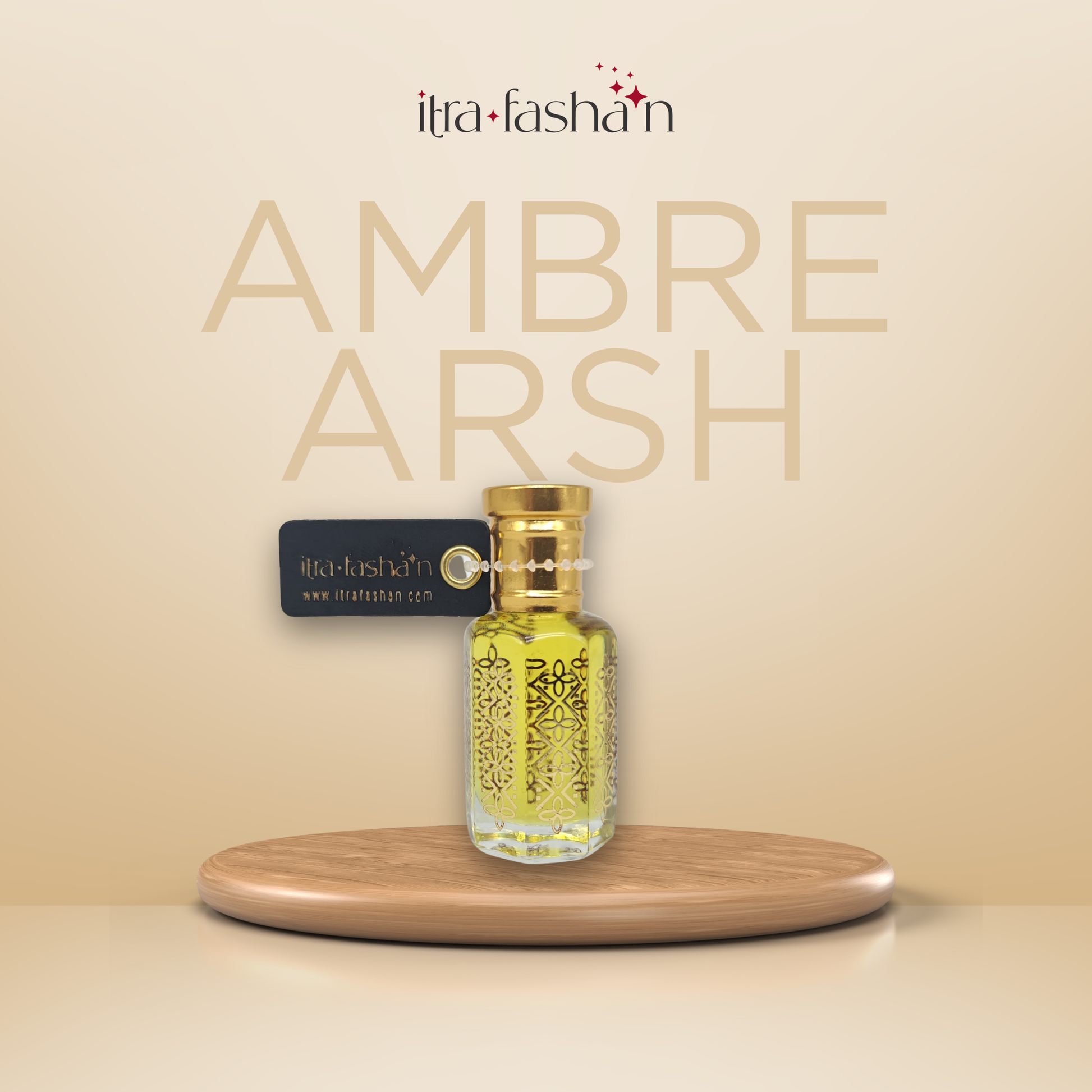 Ambre Arsh bold modern woody attar perfume oil bottle for men by ItraFashan - in 6 ml travel size