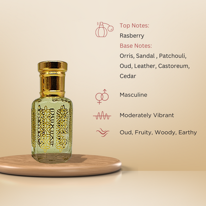 Arabian Knight bold oud attar perfume oil bottle for men by ItraFashan - fragrance notes, fragrance gender, fragrance intensity, fragrance profile