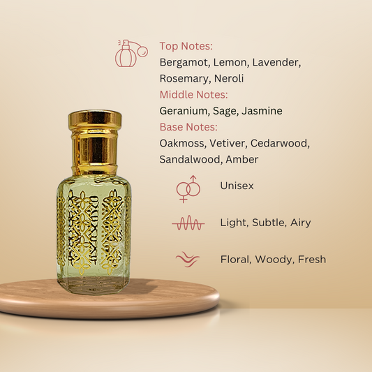 Dazzle sparkling woody floral attar perfume oil bottle by ItraFashan - festive and light - fragrance notes, fragrance gender, fragrance intensity, fragrance profile