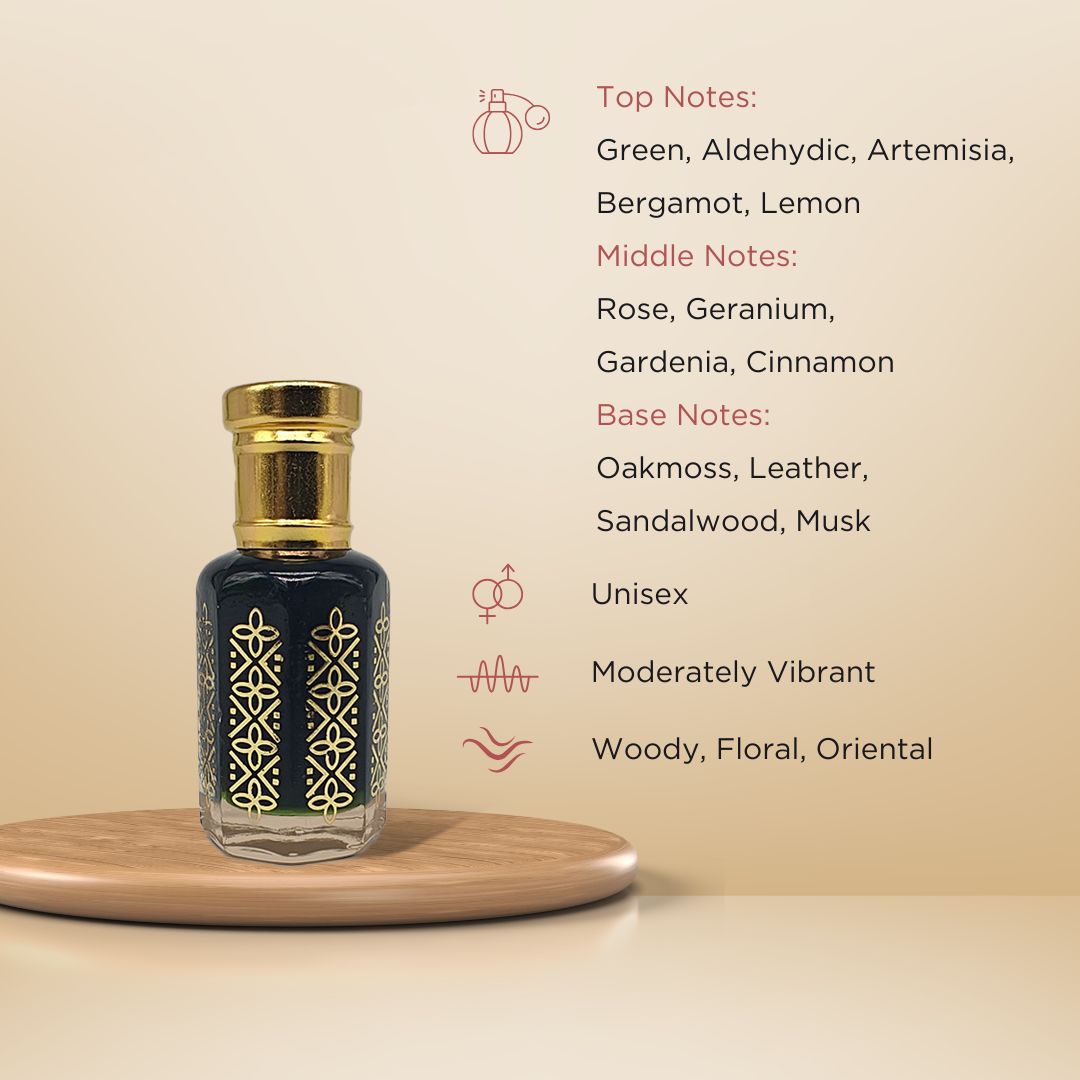 Jannatul Firdaus classic Indian oriental attar perfume oil bottle by ItraFashan - alcohol-free - fragrance notes, fragrance gender, fragrance intensity, fragrance profile