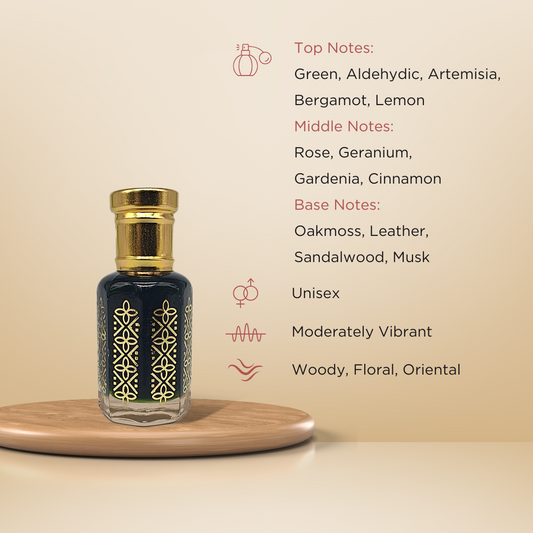 Jannatul Firdaus classic Indian oriental attar perfume oil bottle by ItraFashan - alcohol-free - fragrance notes, fragrance gender, fragrance intensity, fragrance profile