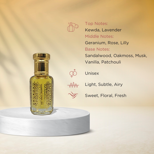 Kewda sweet Indian floral attar perfume oil bottle by ItraFashan - soothing and nostalgic - fragrance notes, fragrance gender, fragrance intensity, fragrance profile