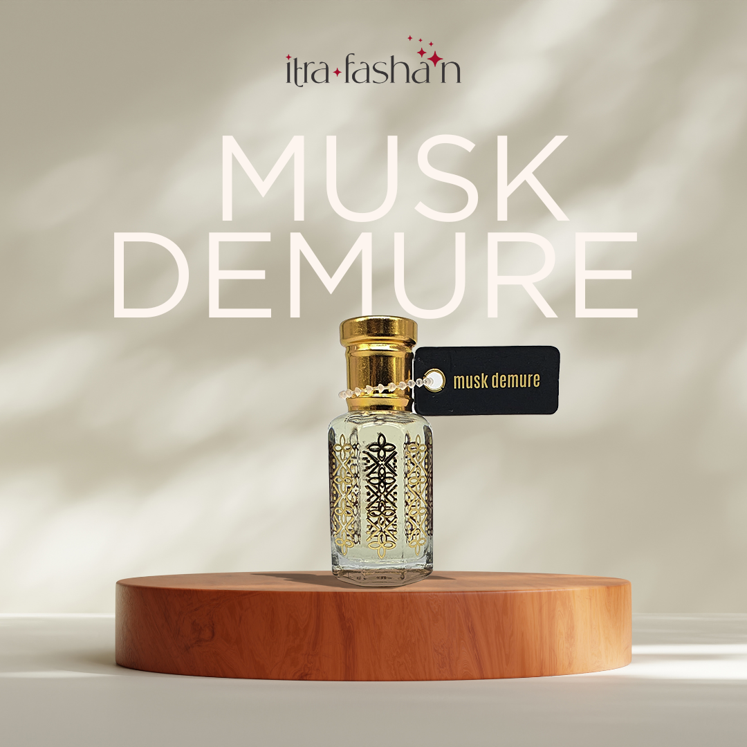 Musk Demure soft skin musk attar perfume oil bottle by ItraFashan - subtle, intimate, unisex - in 6 ml travel size