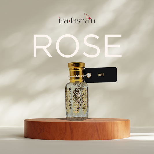 Rose pure Bulgarian rose attar perfume oil bottle by ItraFashan - vegan, alcohol-free - in 6 ml travel size