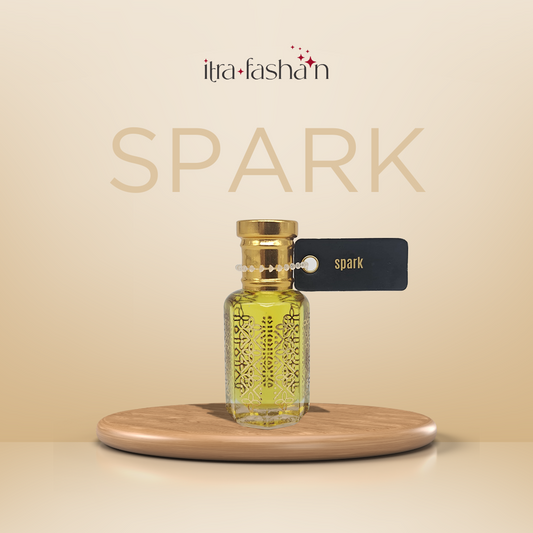 Spark bold smoky woody attar perfume oil bottle for men by ItraFashan - masculine and intense - in 6 ml travel size