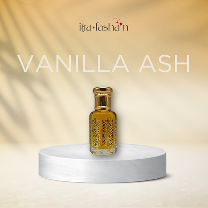 Vanilla Ash bold smoky vanilla attar perfume oil bottle by ItraFashan - unisex and sophisticated - in 6 ml travel size