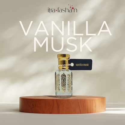 Vanilla Musk sweet gourmand attar perfume oil bottle by ItraFashan - unisex, vegan, alcohol-free - in 6 ml travel size