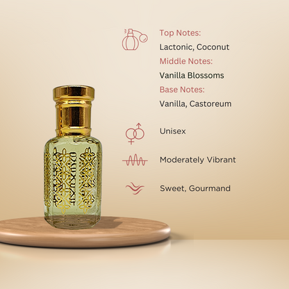 Vanilla pure sweet gourmand attar perfume oil bottle by ItraFashan - unisex, classic, comforting - fragrance notes, fragrance gender, fragrance intensity, fragrance profile